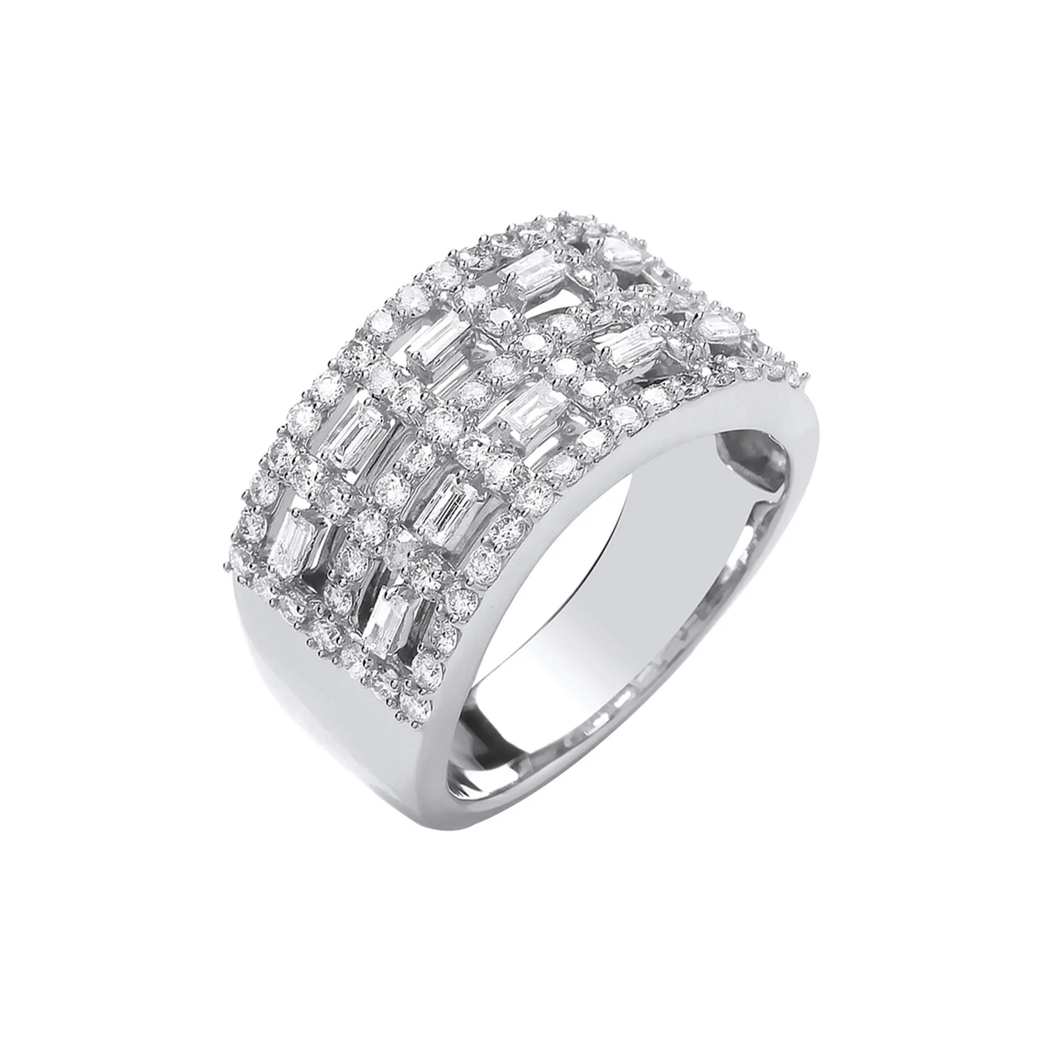 18ct White Gold Baguettes & Rd 1.00ctw Diamond Dress Ring - 18ct Gold