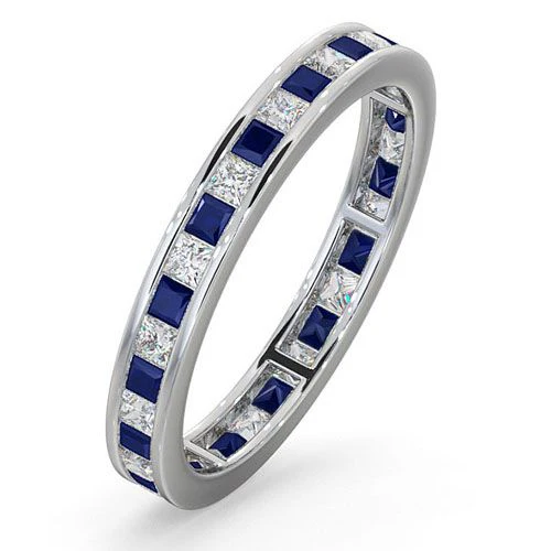 18ct White Gold Channel Set Princess Cut Full Eternity Ring Natural Diamond 0.50ct Saph 0.70ct H Si