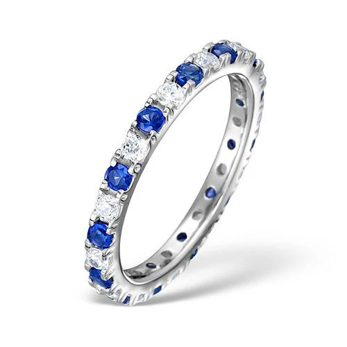 18ct White Gold Claw Set Full Eternity Ring Natural Diamond 0.50ct Sapphire 0.90ct H Si