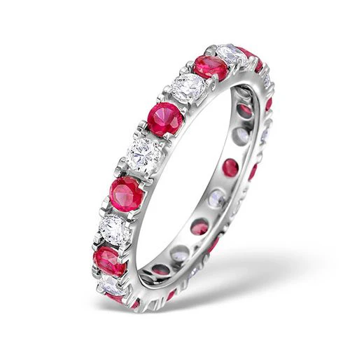 18ct White Gold Claw Set Full Eternity Ring Natural Diamond 1.00ct Ruby 1.50ct G VS
