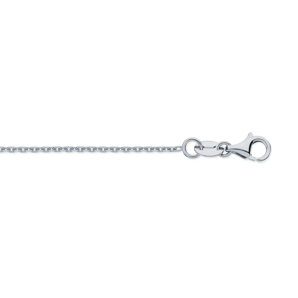 18ct White Gold Diamond Cut Cable 1.2mm Chain 16-18 Inch Extender