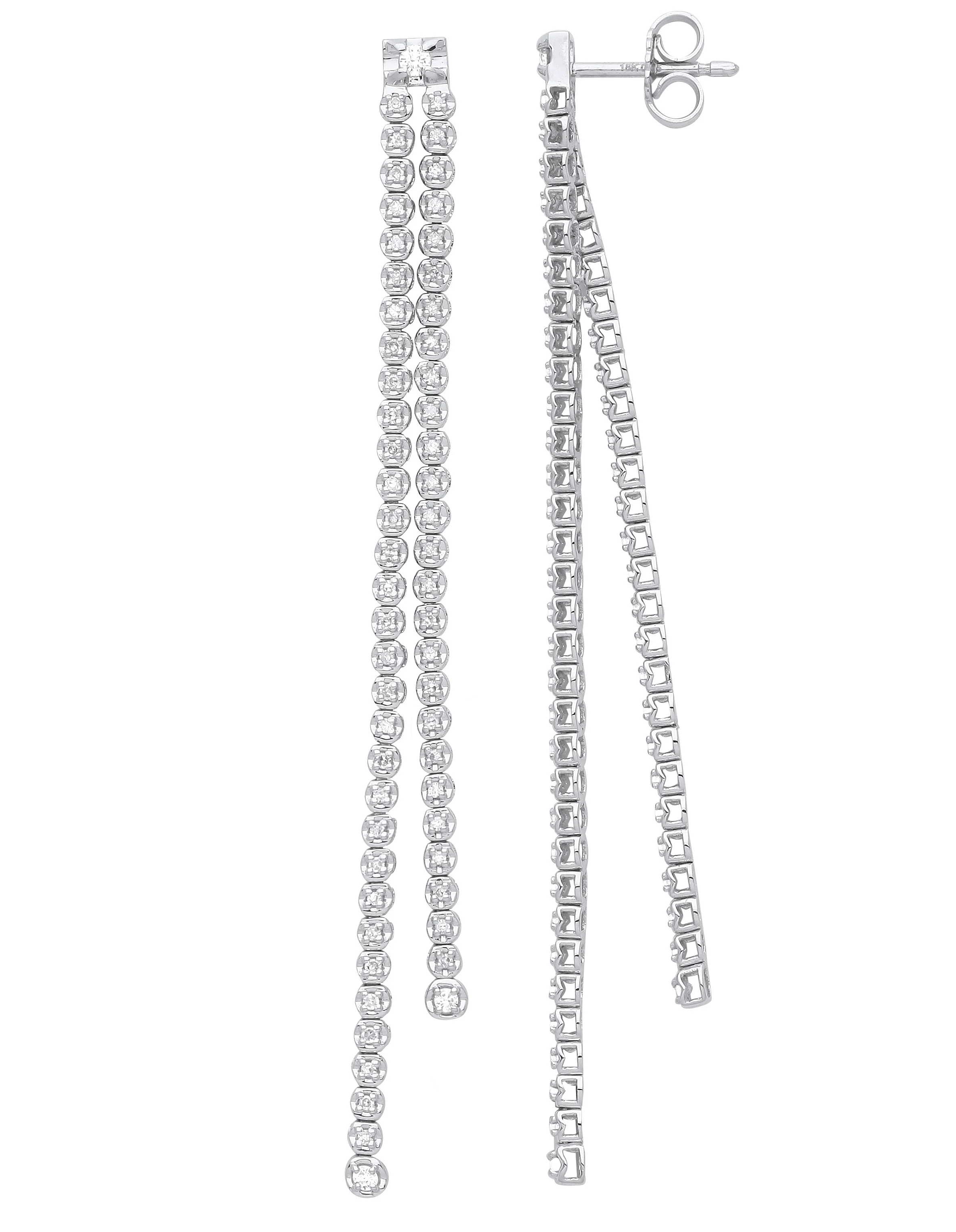 18ct White Gold Double Row 0.50ctw Drop Earrings - 18ct Gold