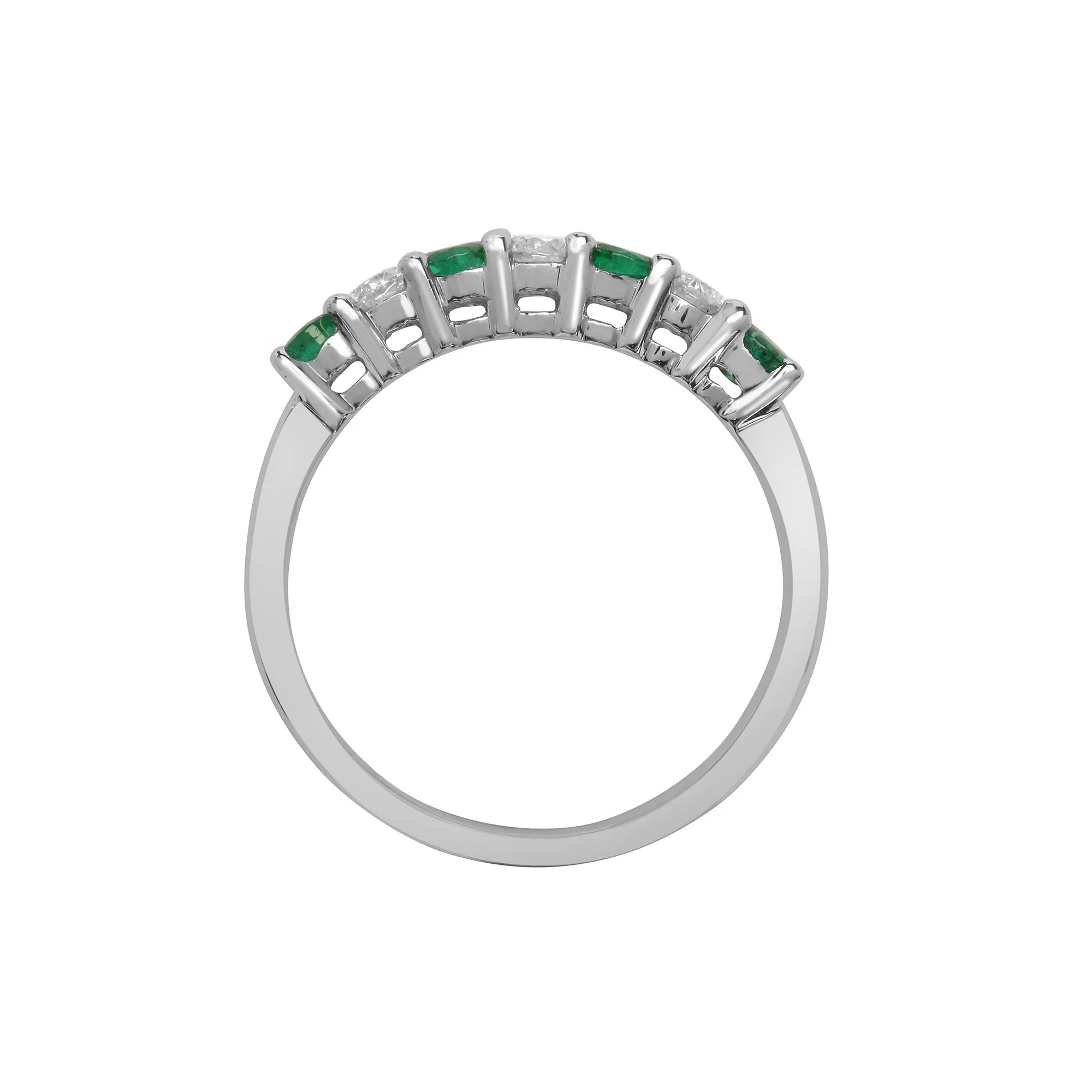 18ct White Gold Natural Diamond And Emerald Claw Set Half Eternity Ring - Image 2
