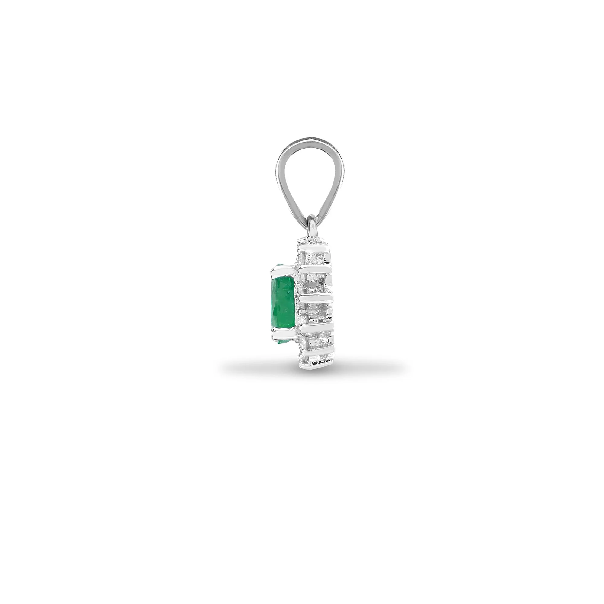 18ct White Gold Natural Diamond And Emerald Pendant - Image 2