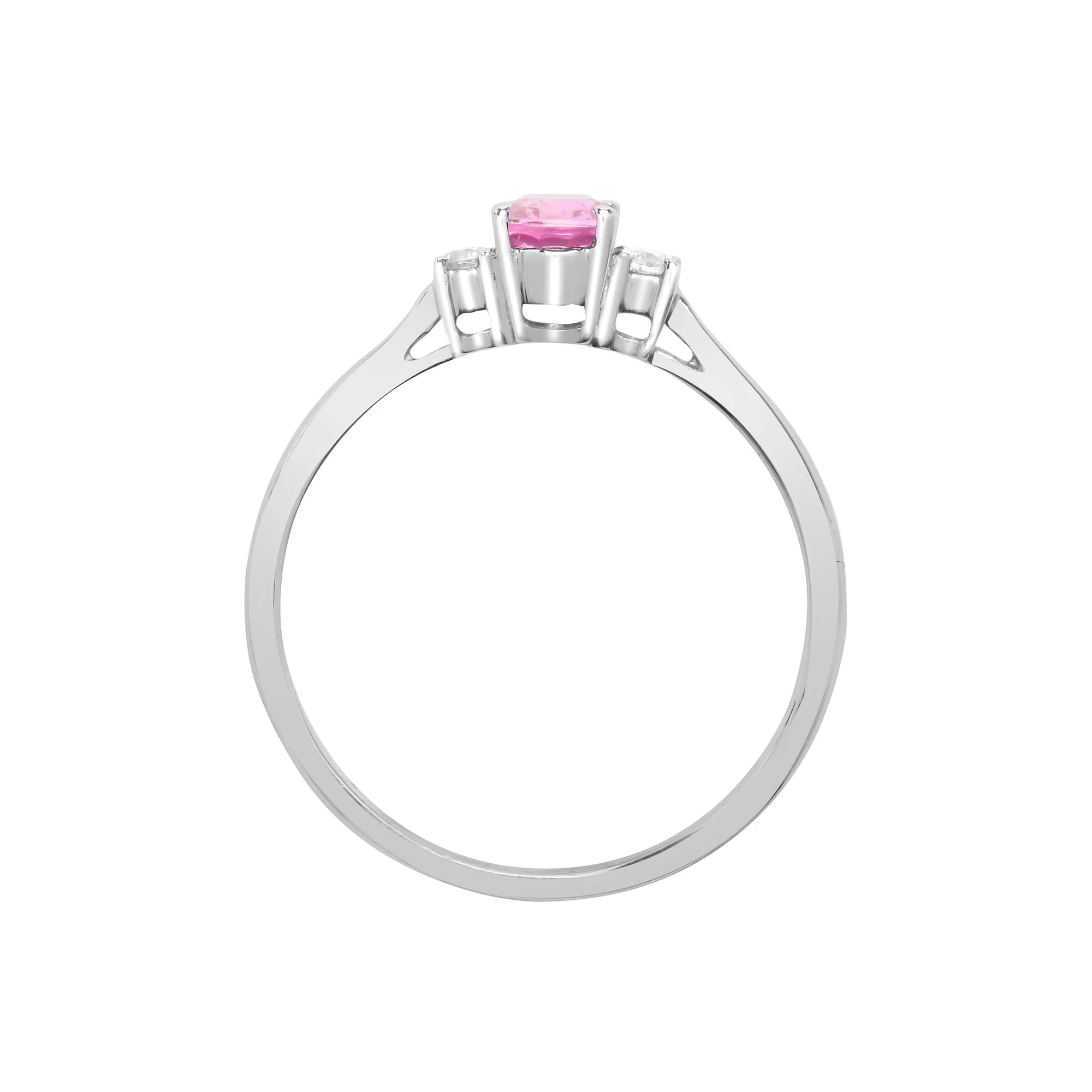 18ct White Gold Natural Diamond And Pink Sapphire And 3 Stone Ring - Image 2