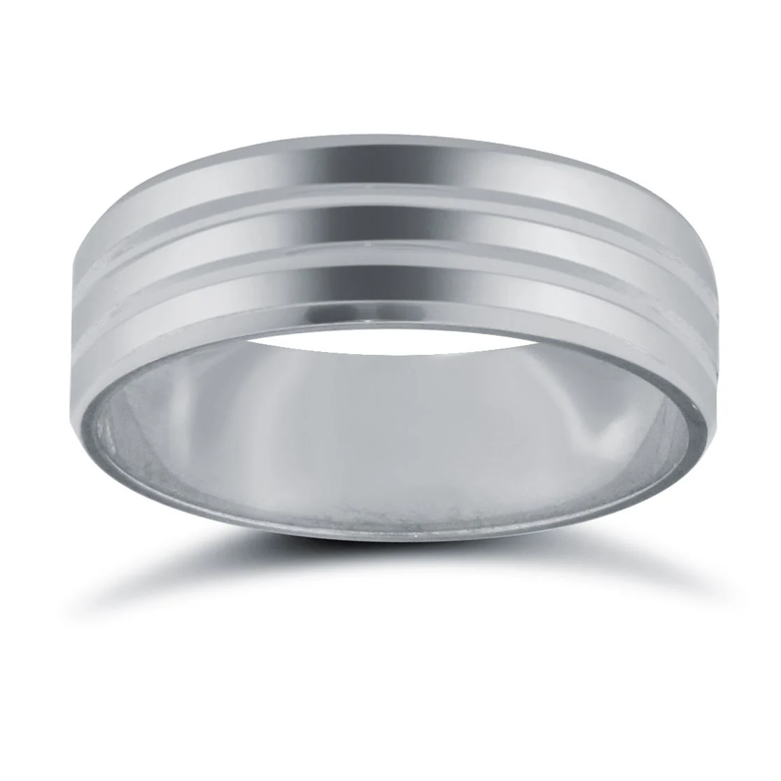 18ct White Gold Premium Weight Flat Court Profile Double Groove Wedding Ring