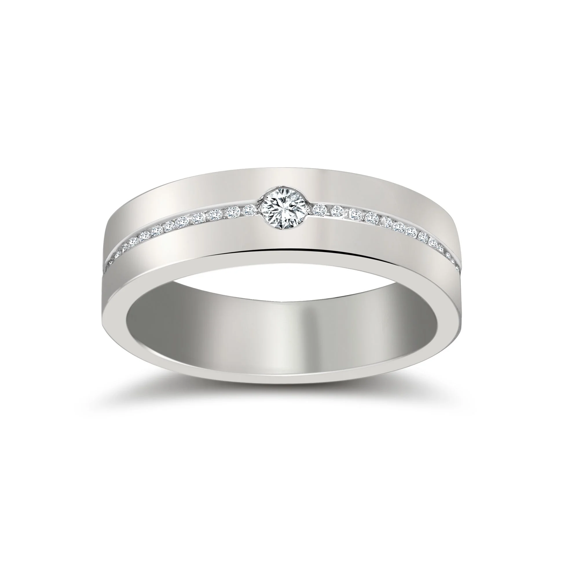 18ct White Gold RBC Flat Court Natural Diamond Wedding Band Half Set - 5mm - 30pts