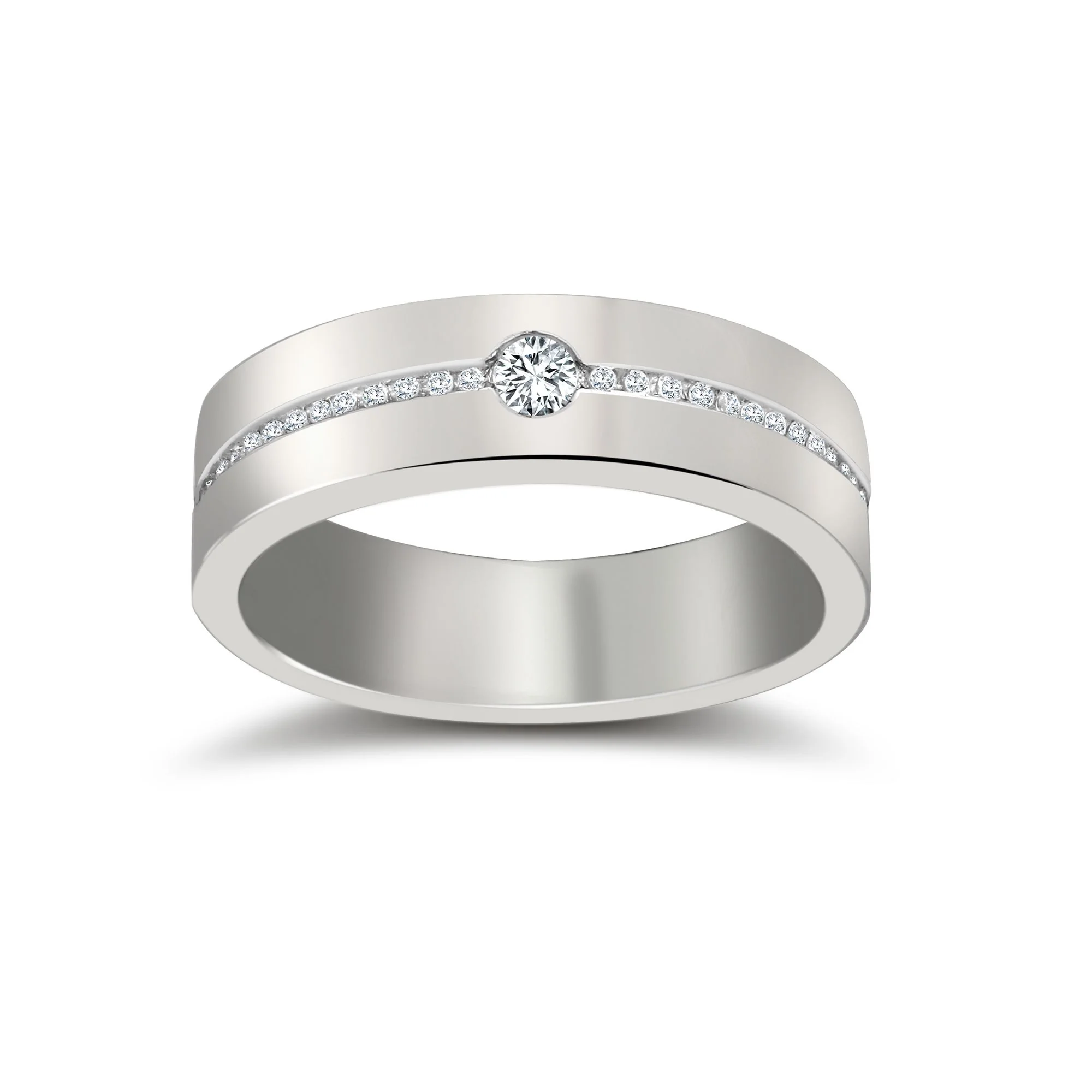 18ct White Gold RBC Flat Court Natural Diamond Wedding Band Half Set - 8mm - 46pts