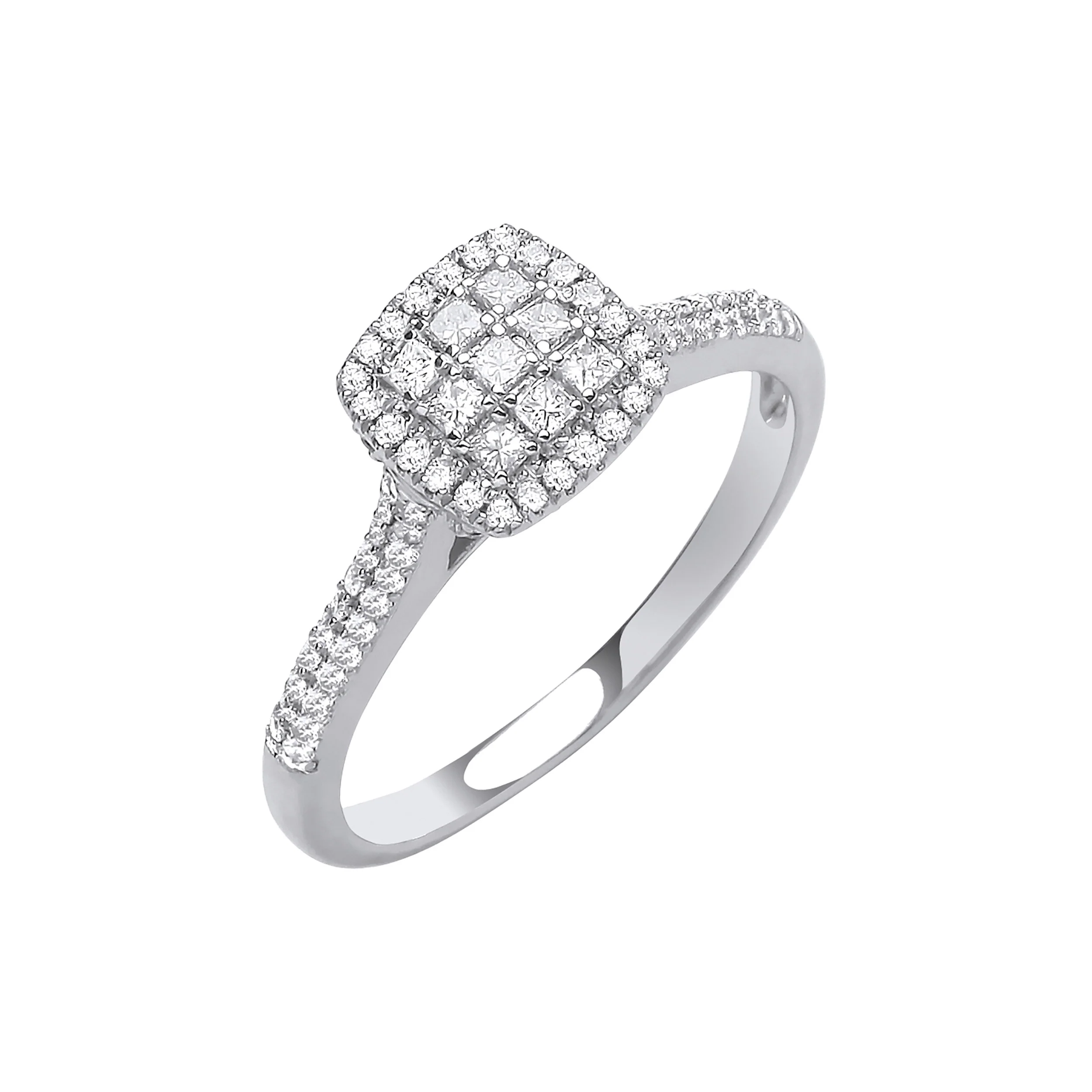 18ct White Gold Square Halo Style 0.50ct Diamond Ring - 18ct Gold