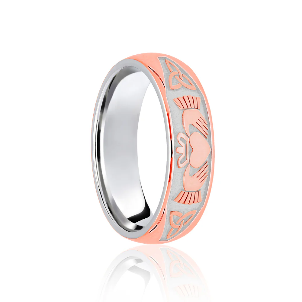 18ct White & Rose Court 7mm Celtic Half Engraved Wedding Band