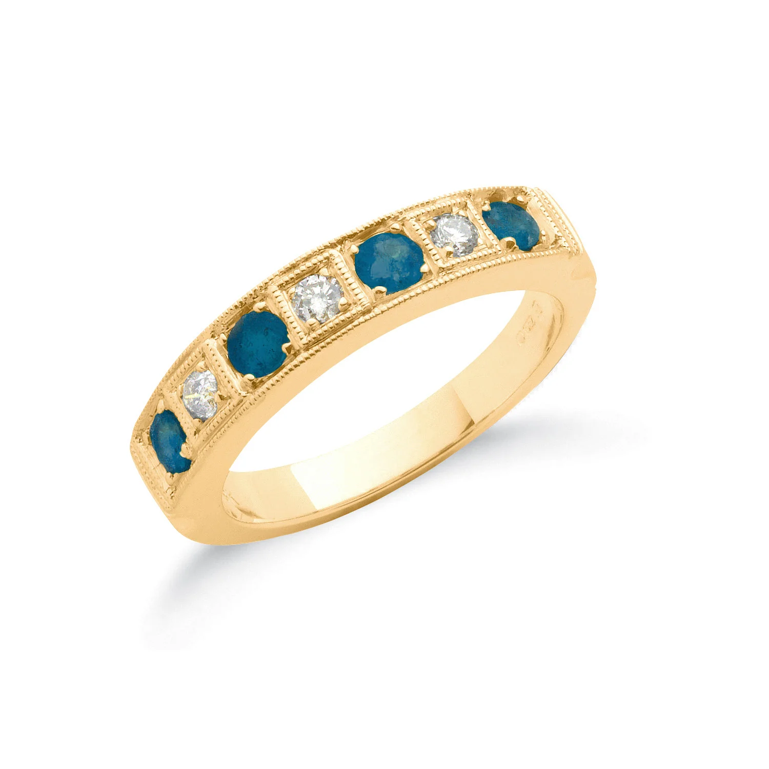 18ct Yellow Gold 0.15ct Diamond & 0.80ct Blue Sapphire Eternity Ring - 18ct Gold