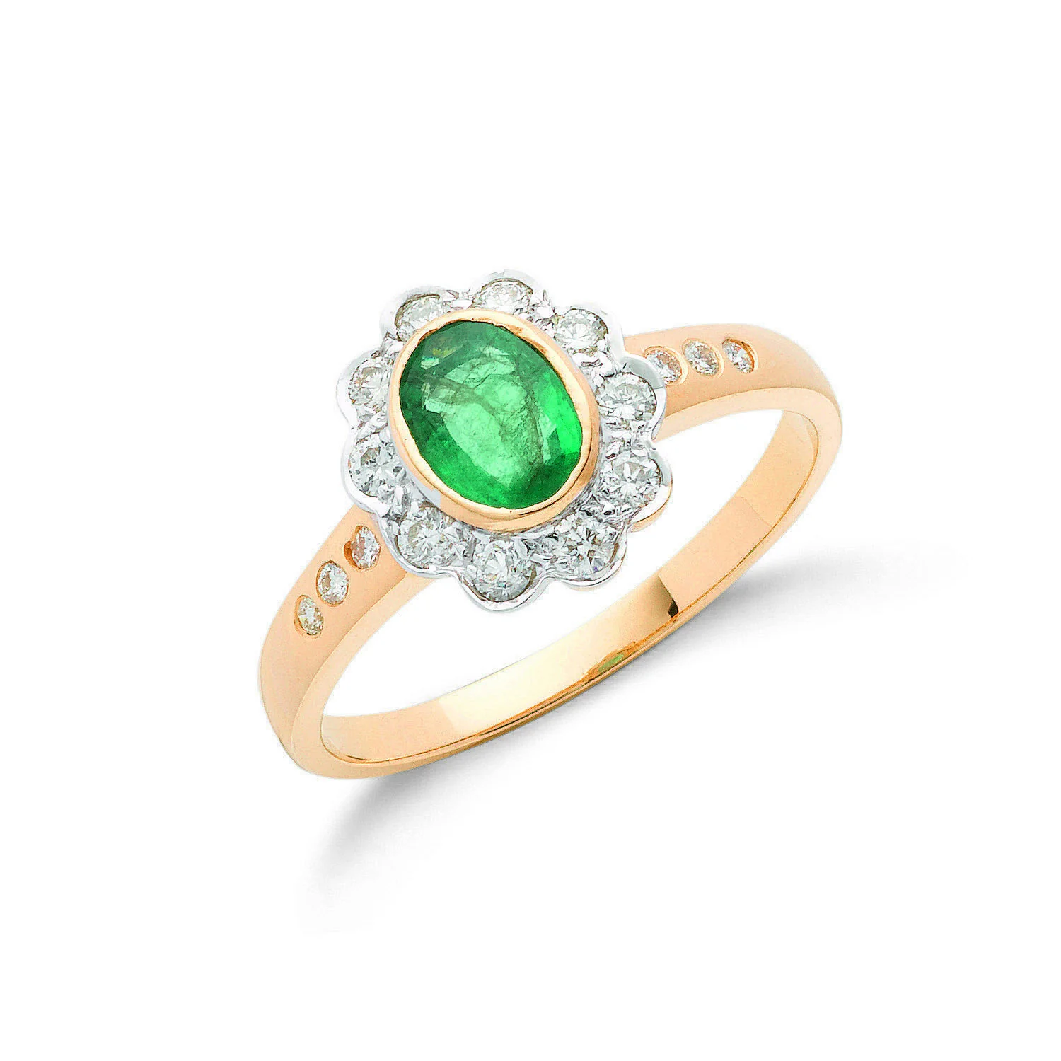 18ct Yellow Gold 0.35ct Diamond & 0.75ct Emerald Cluster Ring - 18ct Gold