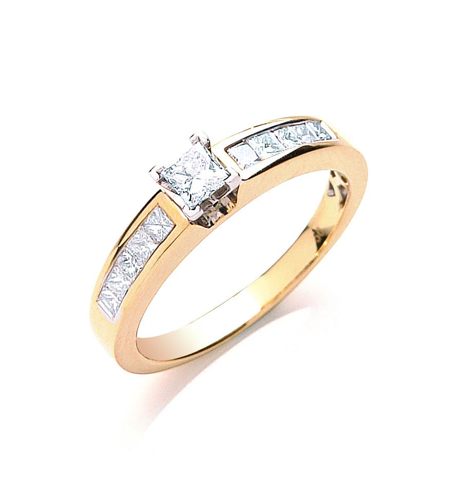 18ct Yellow Gold 0.50ctw Princess Cut Centre Diamond Ring - 18ct Gold