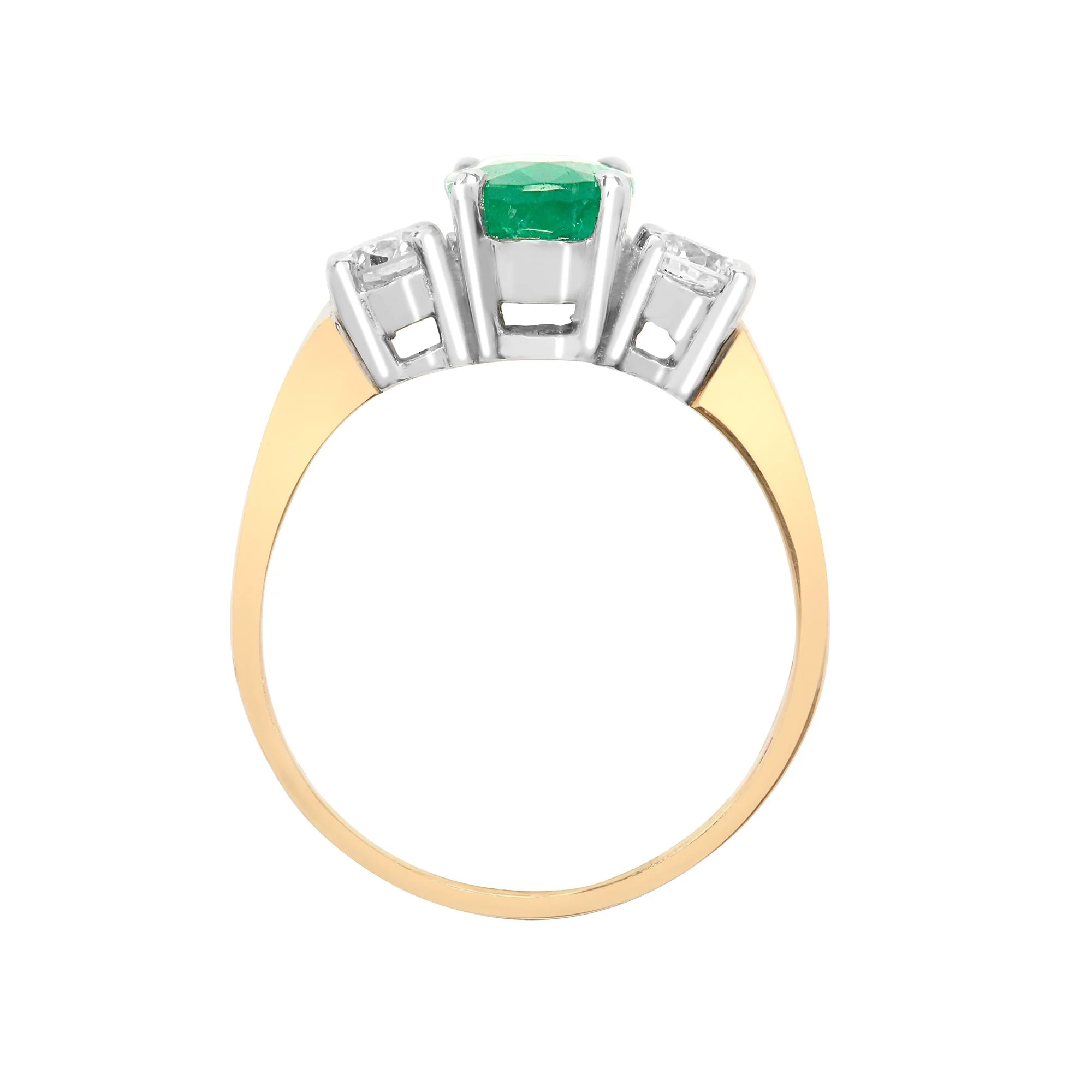 18ct Yellow Gold 3 Stone Natural Diamond And Emerald Ring - Image 2