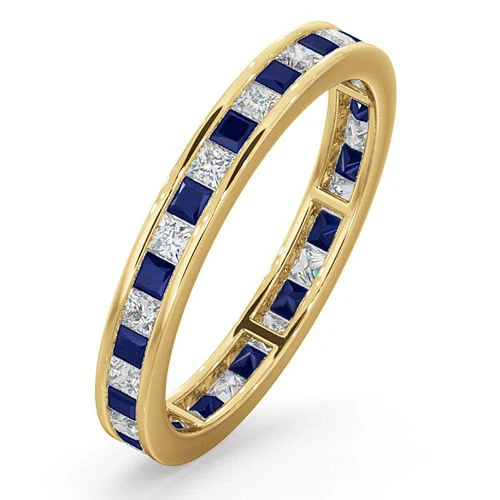 18ct Yellow Gold Channel Set Princess Cut Full Eternity Ring Natural Diamond 0.50ct Saph 0.70ct H Si