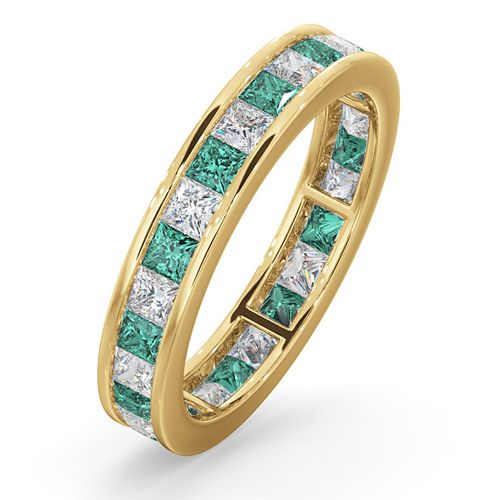 18ct Yellow Gold Channel Set Princess Cut Full Eternity Ring Natural Diamond 1.00ct Em 1.20ct H Si