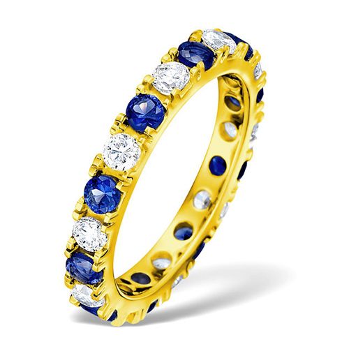 18ct Yellow Gold Claw Set Full Eternity Ring Natural Diamond 1.00ct Sapphire1.70ct G VS