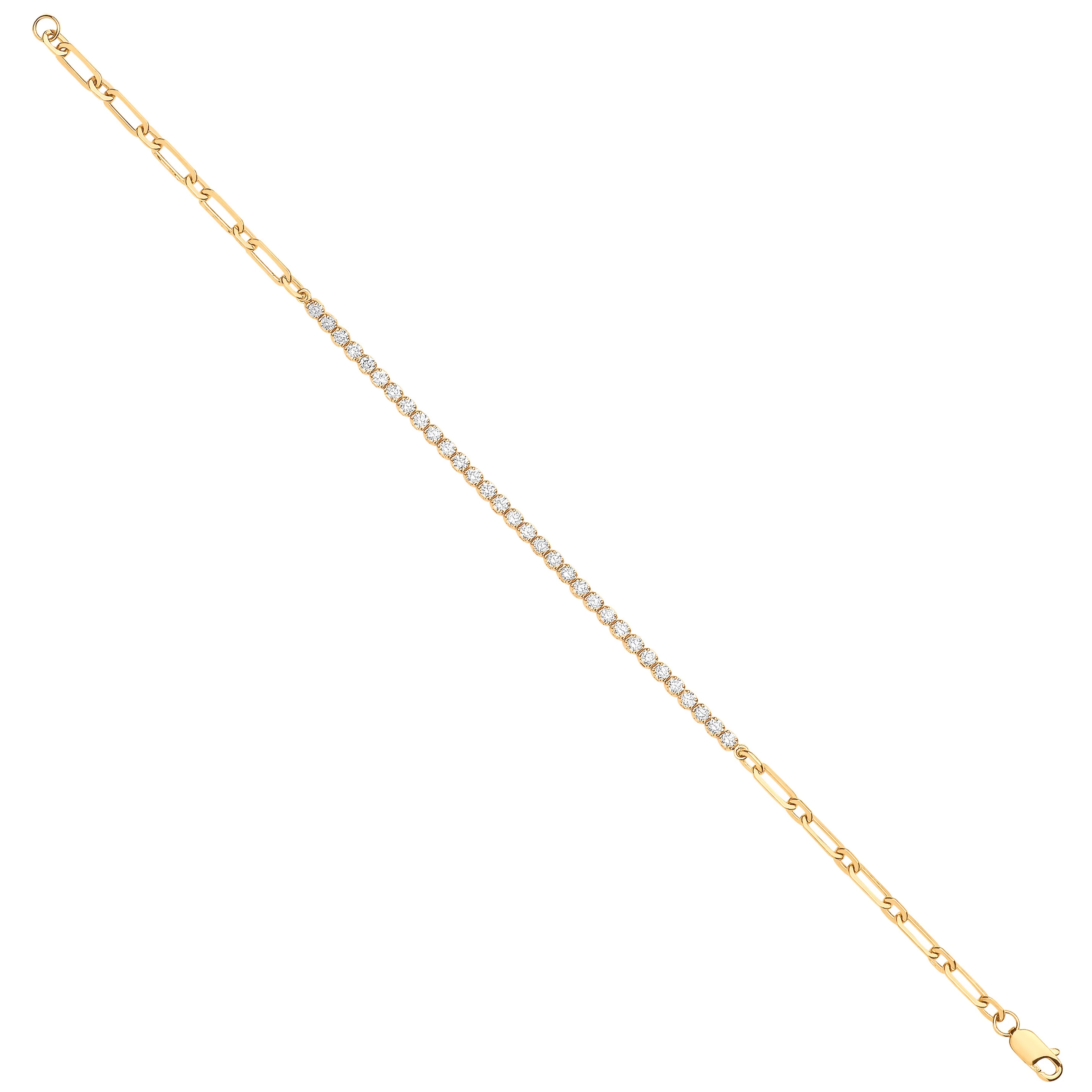 18ct Yellow Gold Half & Half Diamond Tennis Bracelet 0.80ctw - 18ct Gold