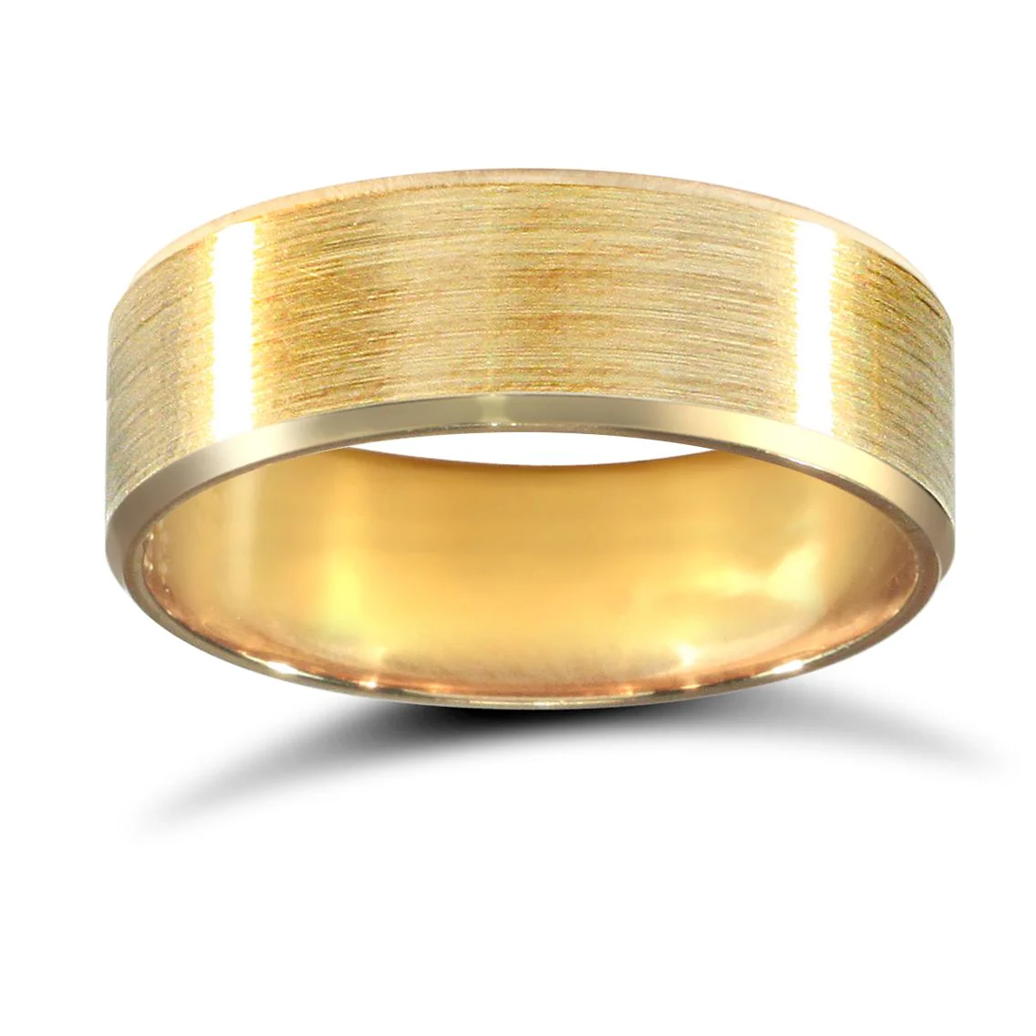 18ct Yellow Gold Premium Weight Flat Court Profile Satin and Bevelled Edge Wedding Ring