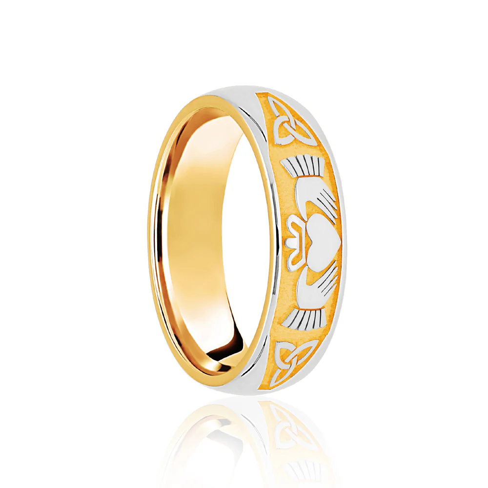 18ct Yellow & White Court 7mm Celtic Half Engraved Wedding Band