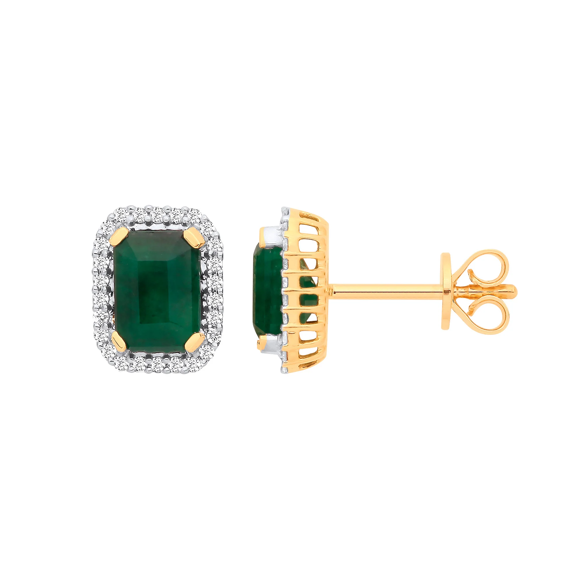 18k Yellow Gold 0.16ctw Diamond & 2.08ctw Emerald Earrings - 18ct Gold