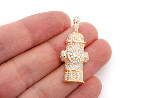 2.00ct Diamond Fire Hydrant Water Pendant 18K Solid Gold - Image 3