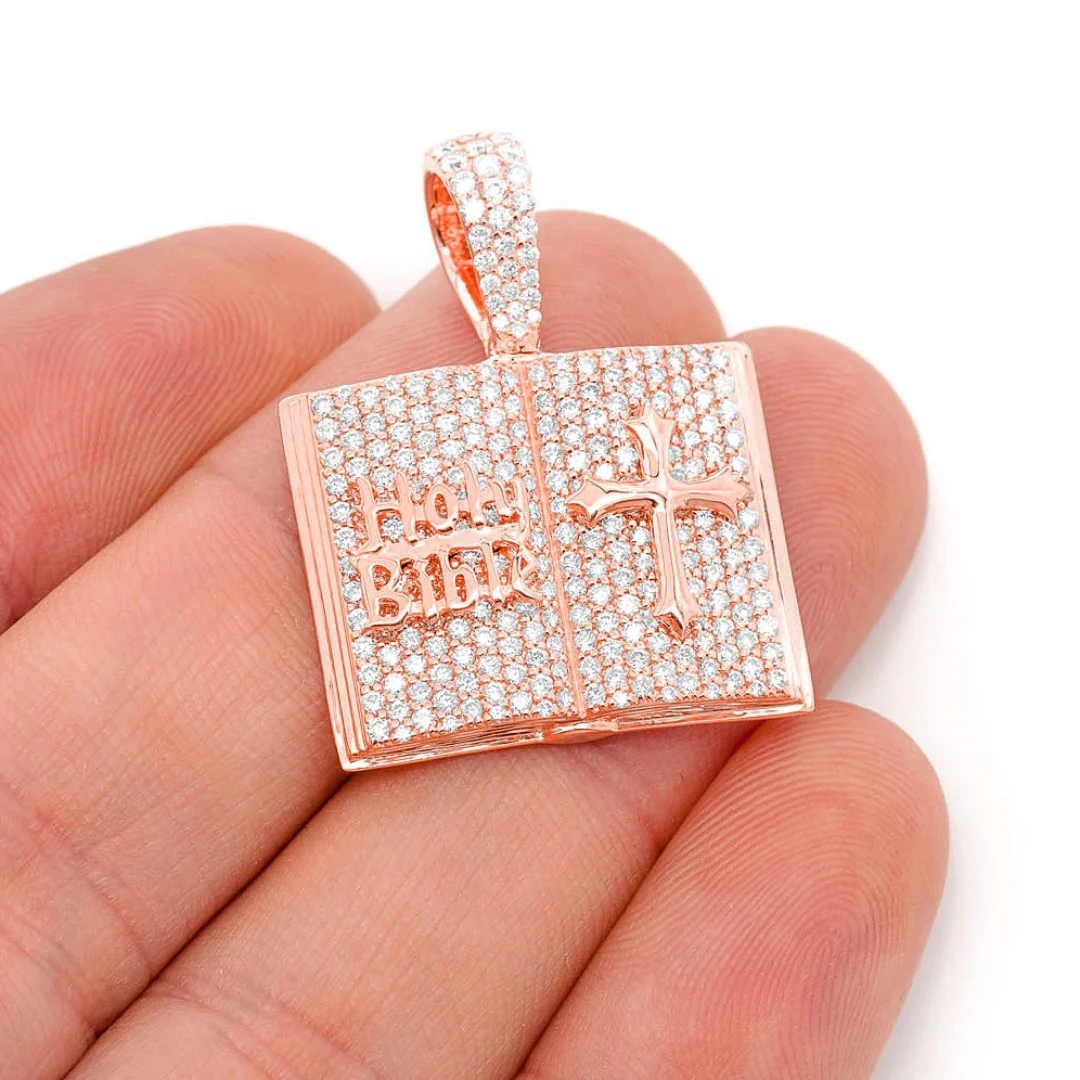 2.00ct Diamond Open Bible Book Pendant 18K Solid Gold - Image 2
