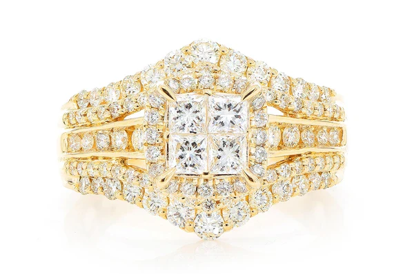 2.00ct Diamond Quad Halo 5 Row Band All Natural Engagement Ring 14K Solid Gold - Image 3