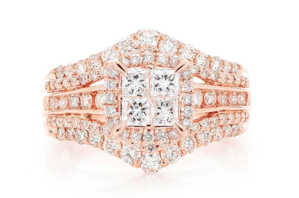 2.00ct Diamond Quad Halo 5 Row Band All Natural Engagement Ring 14K Solid Gold - Image 5