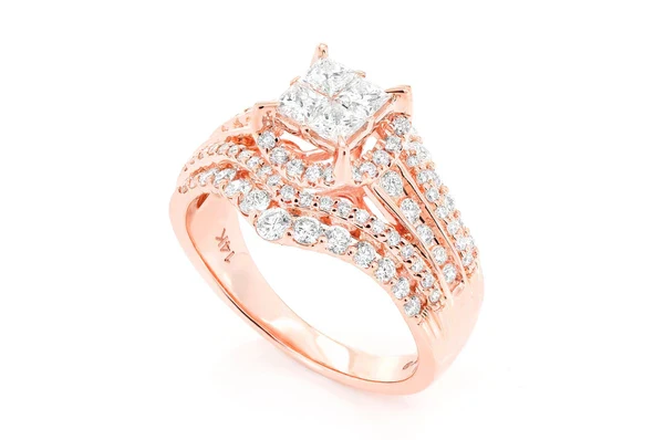 2.00ct Diamond Quad Halo 5 Row Band All Natural Engagement Ring 14K Solid Gold - Image 6