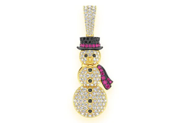 2.00ct Diamond Snowman Ruby Pendant 18K Solid Gold