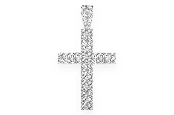 2.25ct Diamond Two Row Cross Pendant 18K Solid Gold - Image 3