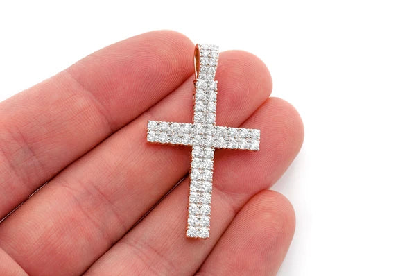 2.25ct Diamond Two Row Cross Pendant 18K Solid Gold - Image 4