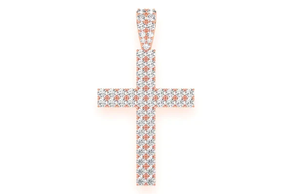 2.25ct Diamond Two Row Cross Pendant 18K Solid Gold - Image 5