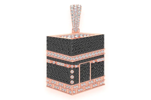 2.60ct Diamond Kaaba Black & White Pendant 18K Solid Gold - Image 4