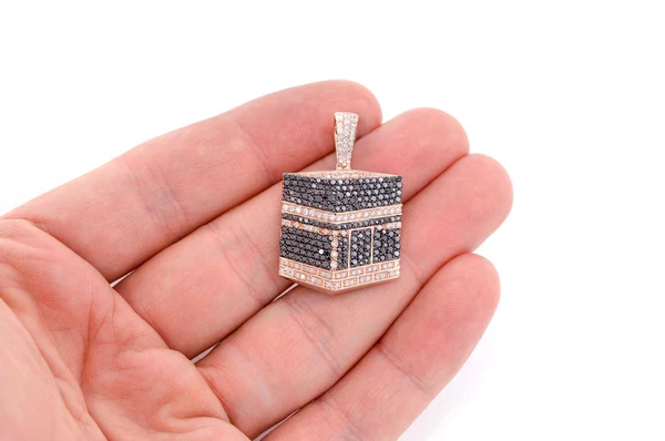 2.60ct Diamond Kaaba Black & White Pendant 18K Solid Gold - Image 6