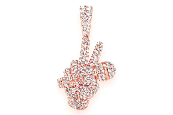 2.65ct Diamond Peace Sign Microphone Pendant 18K Solid Gold - Image 4