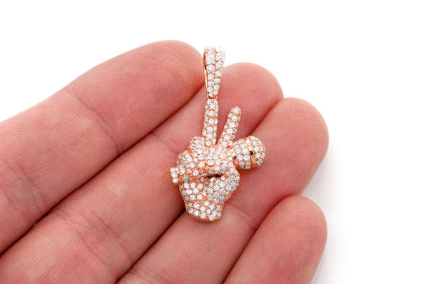 2.65ct Diamond Peace Sign Microphone Pendant 18K Solid Gold - Image 6
