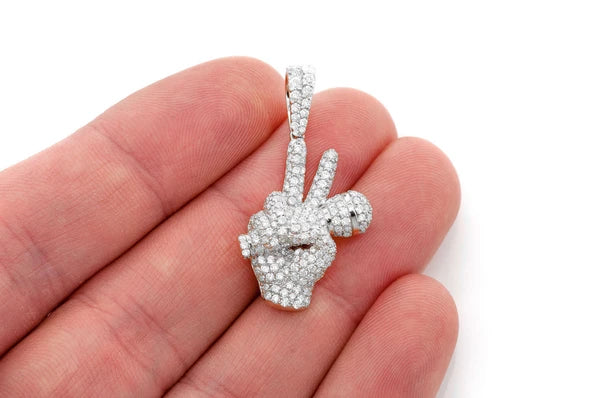 2.65ct Diamond Peace Sign Microphone Pendant 18K Solid Gold - Image 9