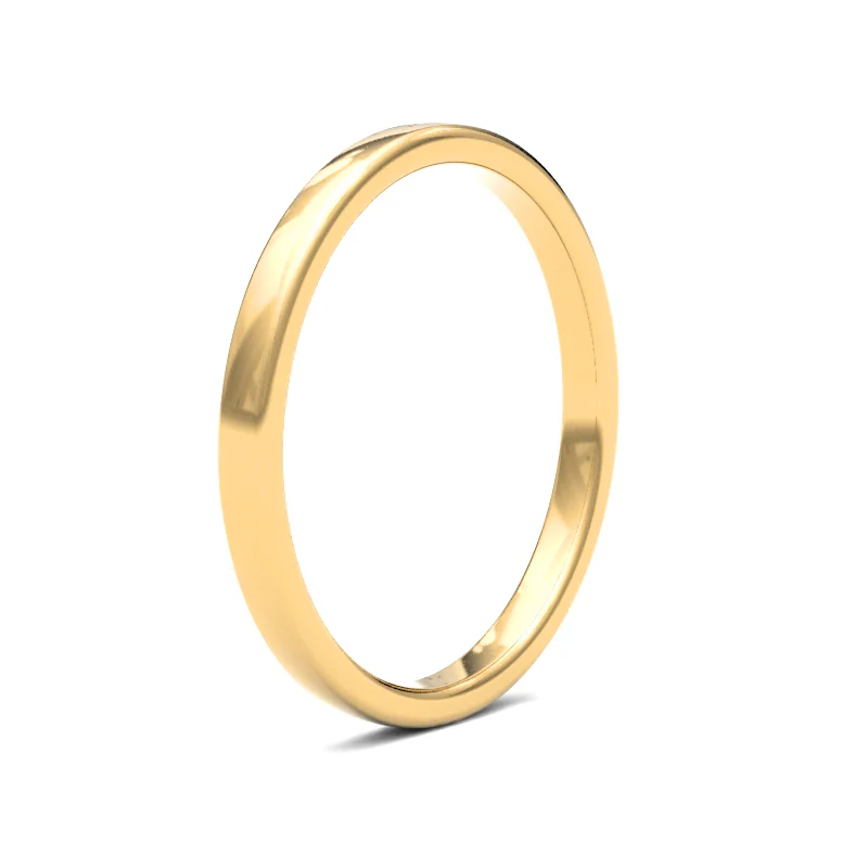 22ct Yellow Gold Standard Weight 2mm Soft Court Profile Mirror Finish Wedding Ring