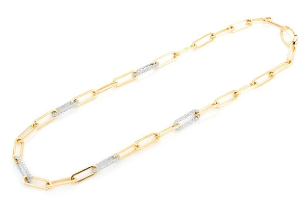 3.00ct Diamond 3 Row Elongated Rolo Link Necklace 18K Solid Gold - Image 3