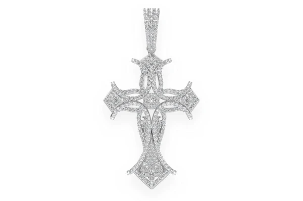 3.00ct Diamond Filigree Bezel Cross Pendant 18K Solid Gold - Image 3