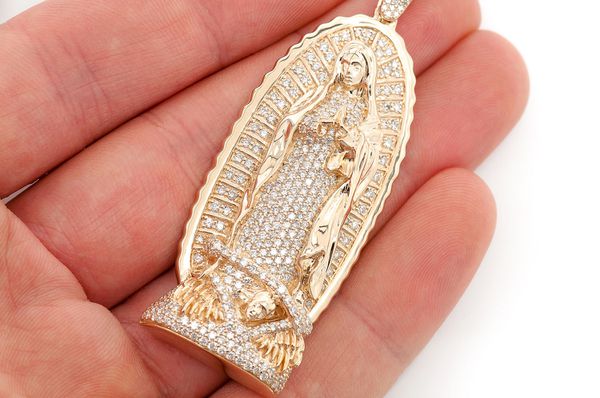 3.20ct Diamond Virgin Of Guadalupe Statue Pendant 18K Solid Gold - Image 3