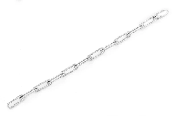 3.25ct Diamond 1 Row Elongated Rolo Link Bracelet 18K Solid Gold - Image 6