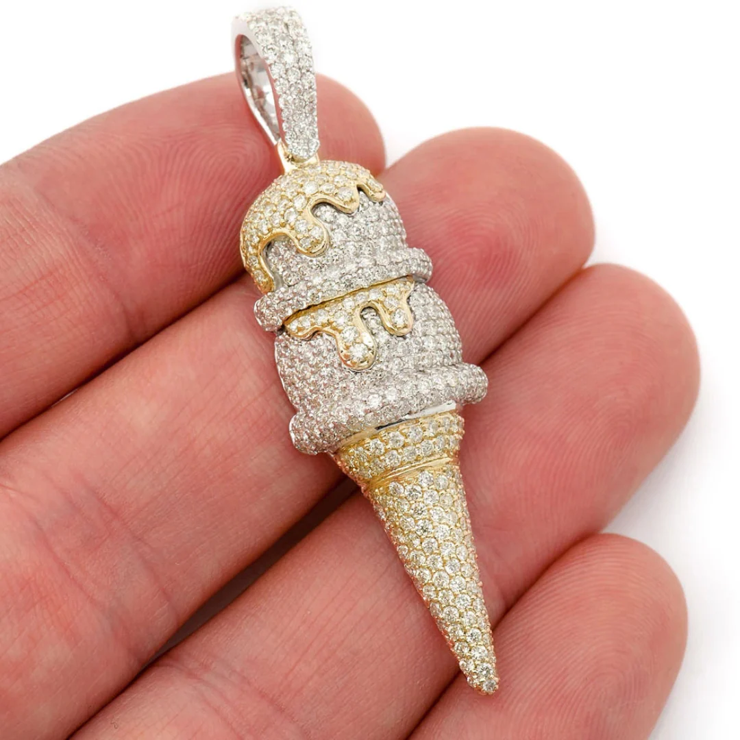 3.25ct Diamond Double Scoop Ice Cream Pendant 18K Solid Gold - Image 2