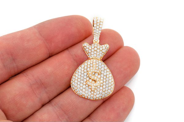 3.33ct Diamond Money Bag Pendant 18K Solid Gold - Image 3