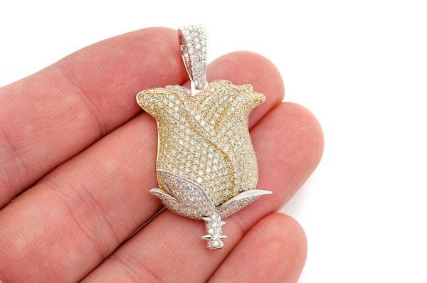 4.25ct Diamond Rose Flower Pendant 18K Solid Gold - Image 3
