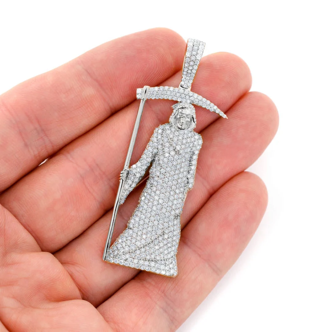 4.75ct Diamond Grim Reaper Pendant 18K Solid Gold - Image 4