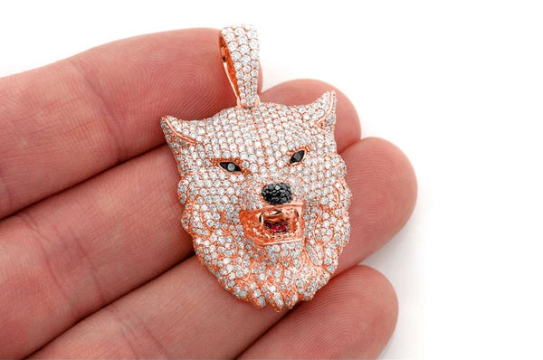 4.75ct Diamond Wolf Head Pendant 18K Solid Gold - Image 6