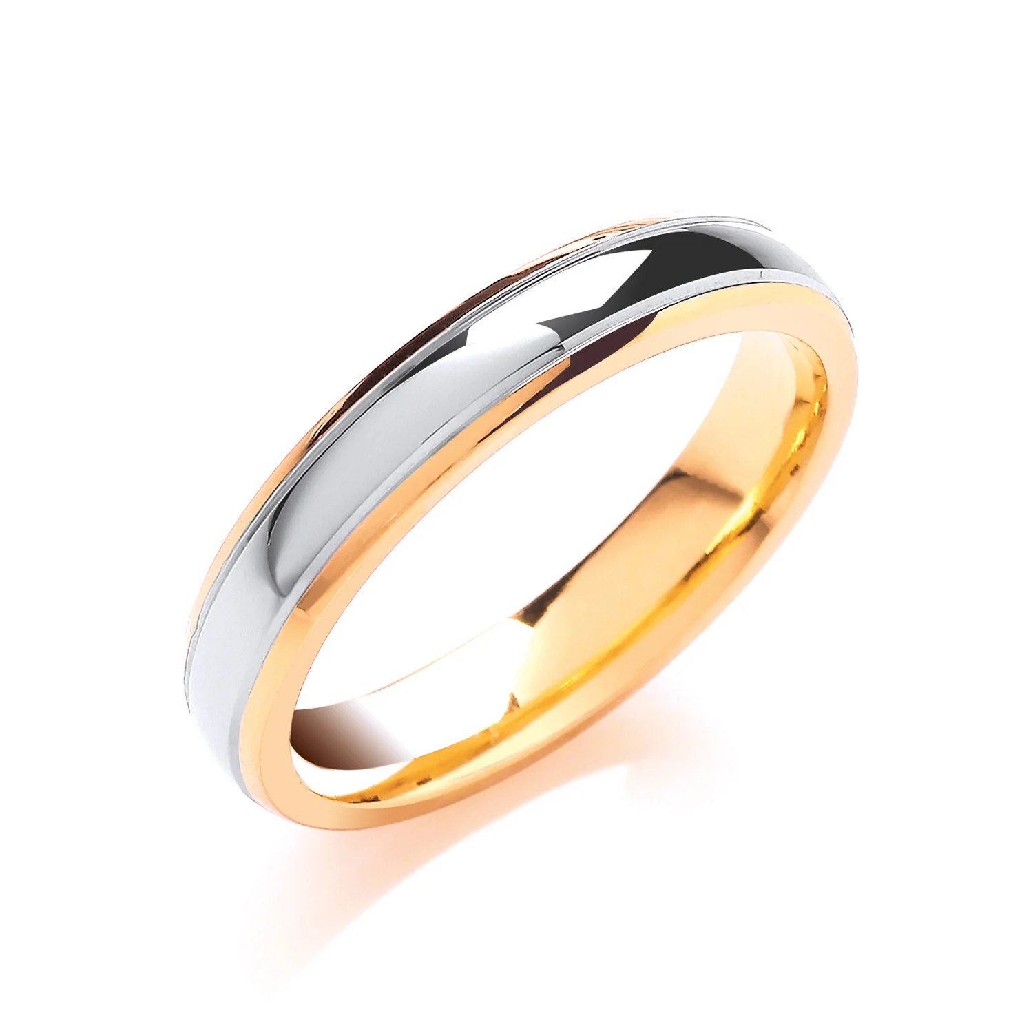 4mm Court Track Edge Two Colour Wedding Band - 18ct Gold - Image 2